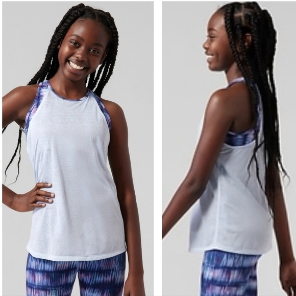 Athleta Girl Perfect Pair Tank   Shoreline Shibori Enchanted Blue Size XL/14 - Picture 12 of 12